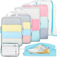 PFEYRPK Compression Packing Cubes for Suitcase Expandable Packing Cubes Travel Compression 7 Sets Clear Toiletry Shoe Bag Backpack Bag Travel Organizer with Cubes Travel Essentials