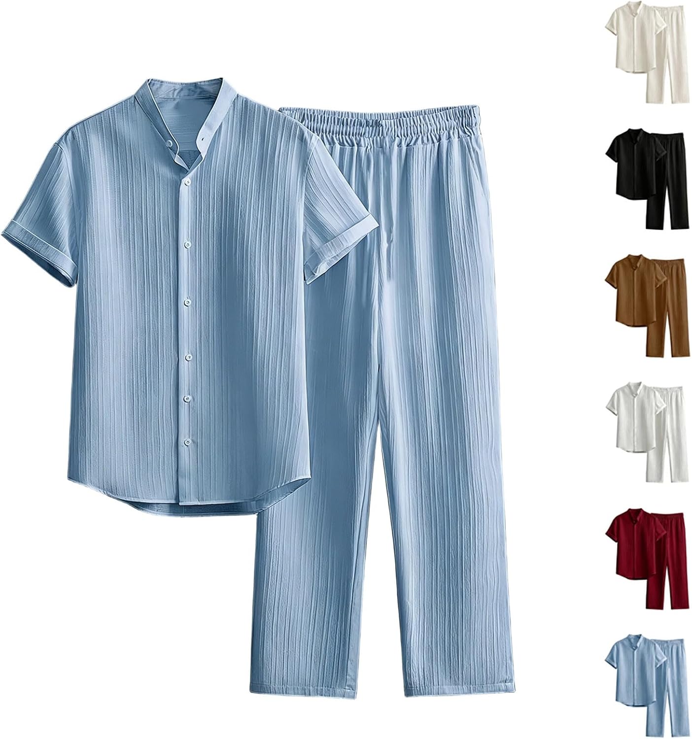 Cambkatl Men's Summer Linen 2 Pieces Set, Short Sleeve Button Down Shirt with Straight Pants Business Casual Travel Outfits