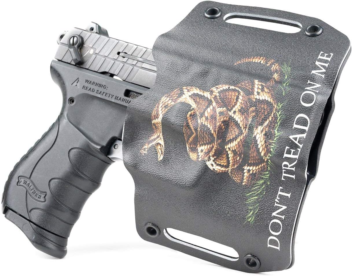 Don't Tread On Me Black OWB Holsters with Built in Belt Loops for More Than 150 Different Handguns. Left & Right Versions Available.