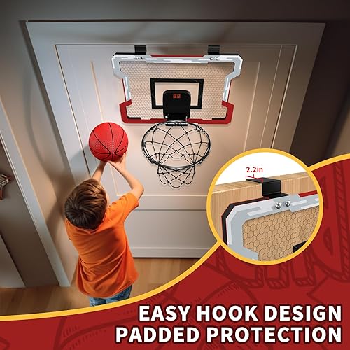 Miniatura 2 de HYES Mini aro de baloncesto para interiores con marcador, aro de baloncesto para puerta con 3 bolas e inflador, regalo de juguete de baloncesto para