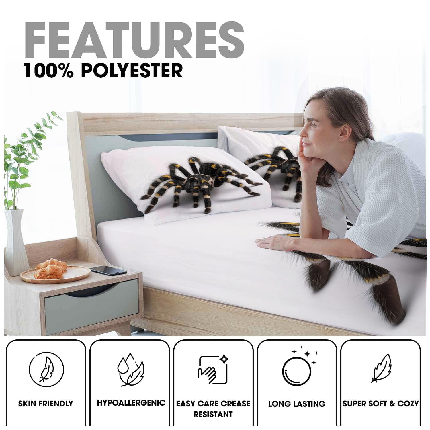 Sábanas 200X190/200Cm - Juego De Sábanas 3 Piezas Estampadas Araña 3D - Microfibra Suave Transpirable - Sábana Bajera Ajustable - Ropa De Cama Vida Salvaje (Crema)