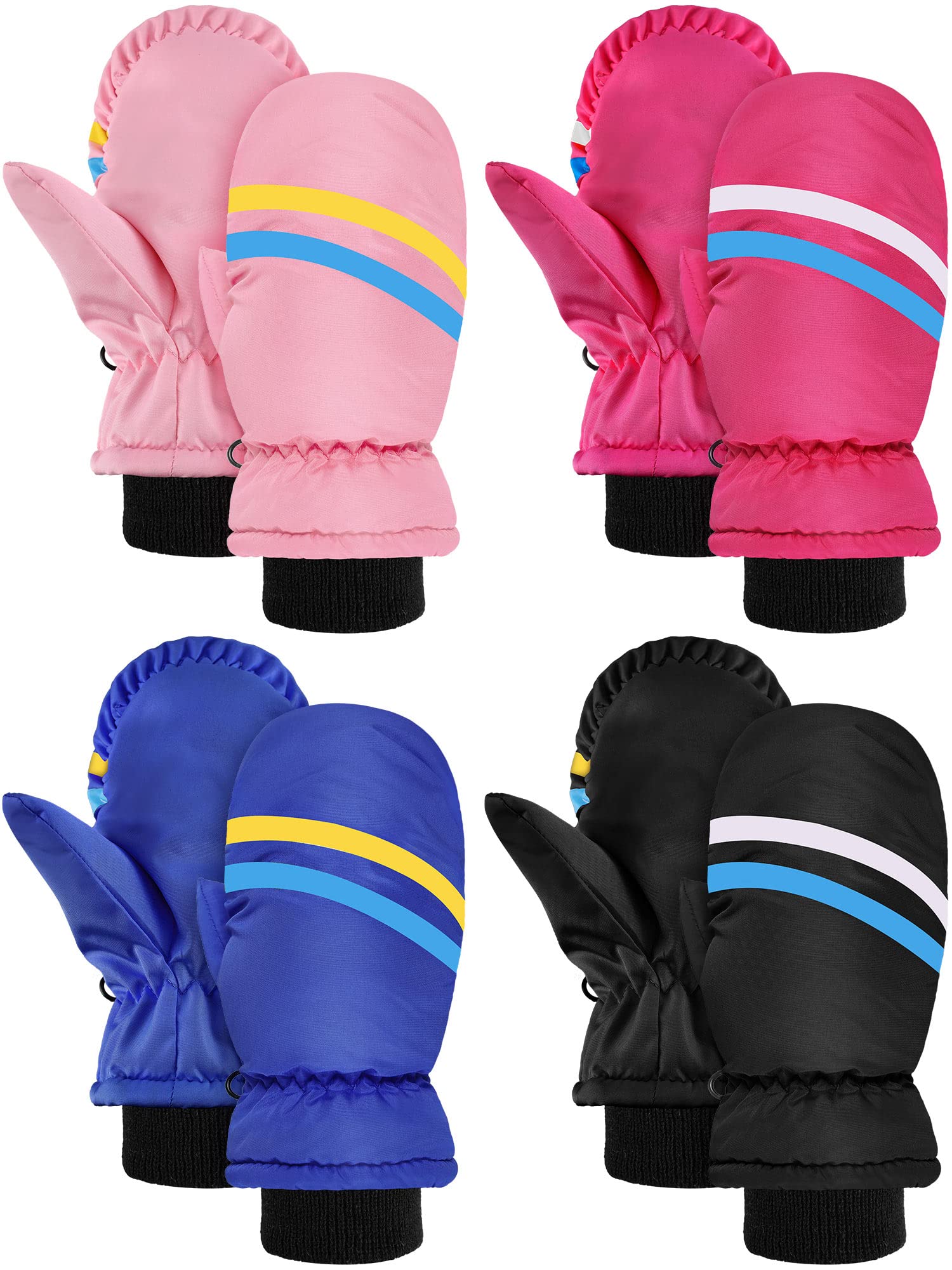 Geyoga 4 Pairs Kids Mitten Waterproof Ski Gloves