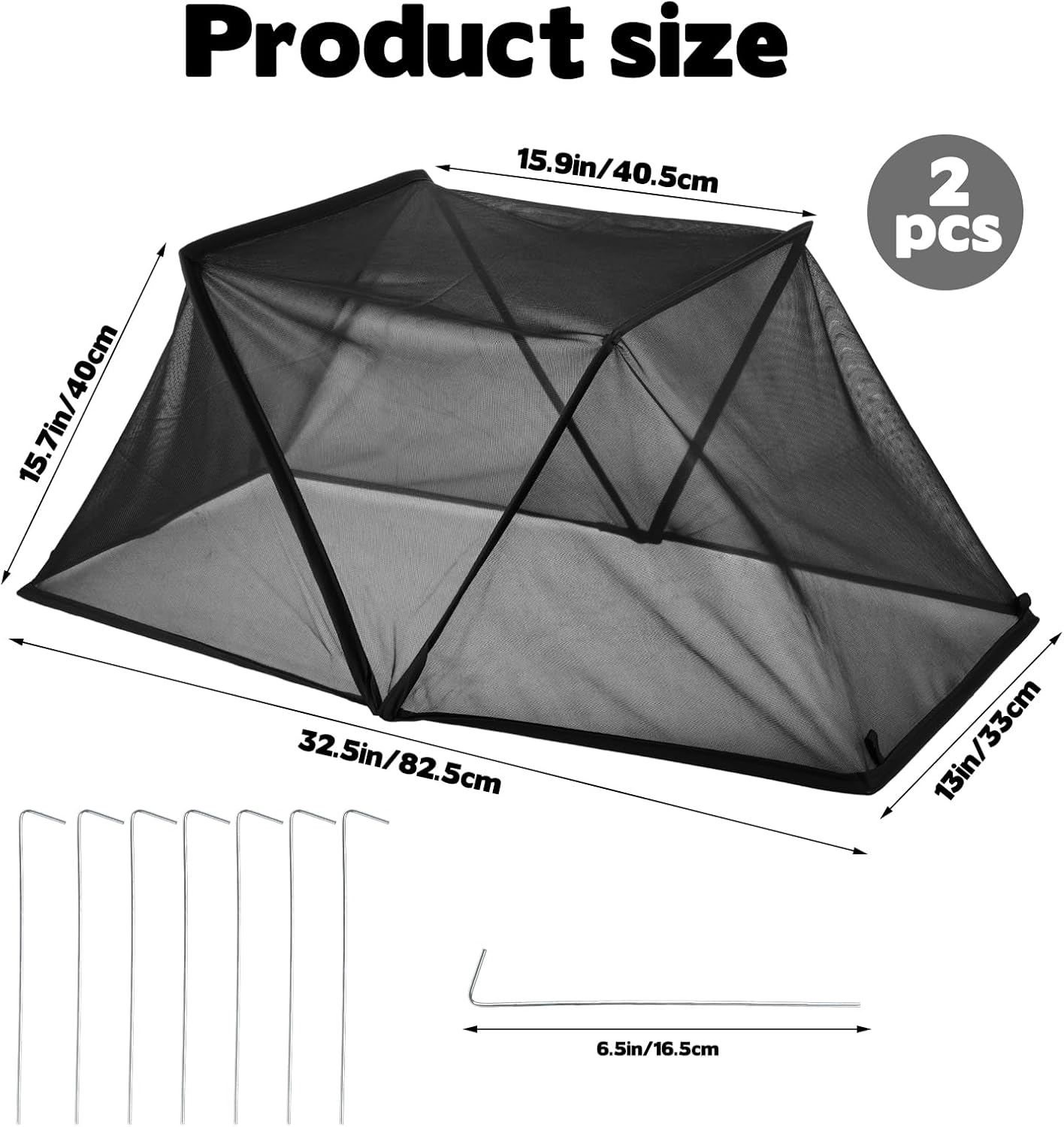 2 Pack 32.5" x 13" x 15.7" Garden Covers for Raised Beds, Foldable Raised Garden Beds Mesh Plant Covers with Stakes 30% Sunblock Plant Shade Tent Crop Cages for Seedlings Vegetable Against Animals