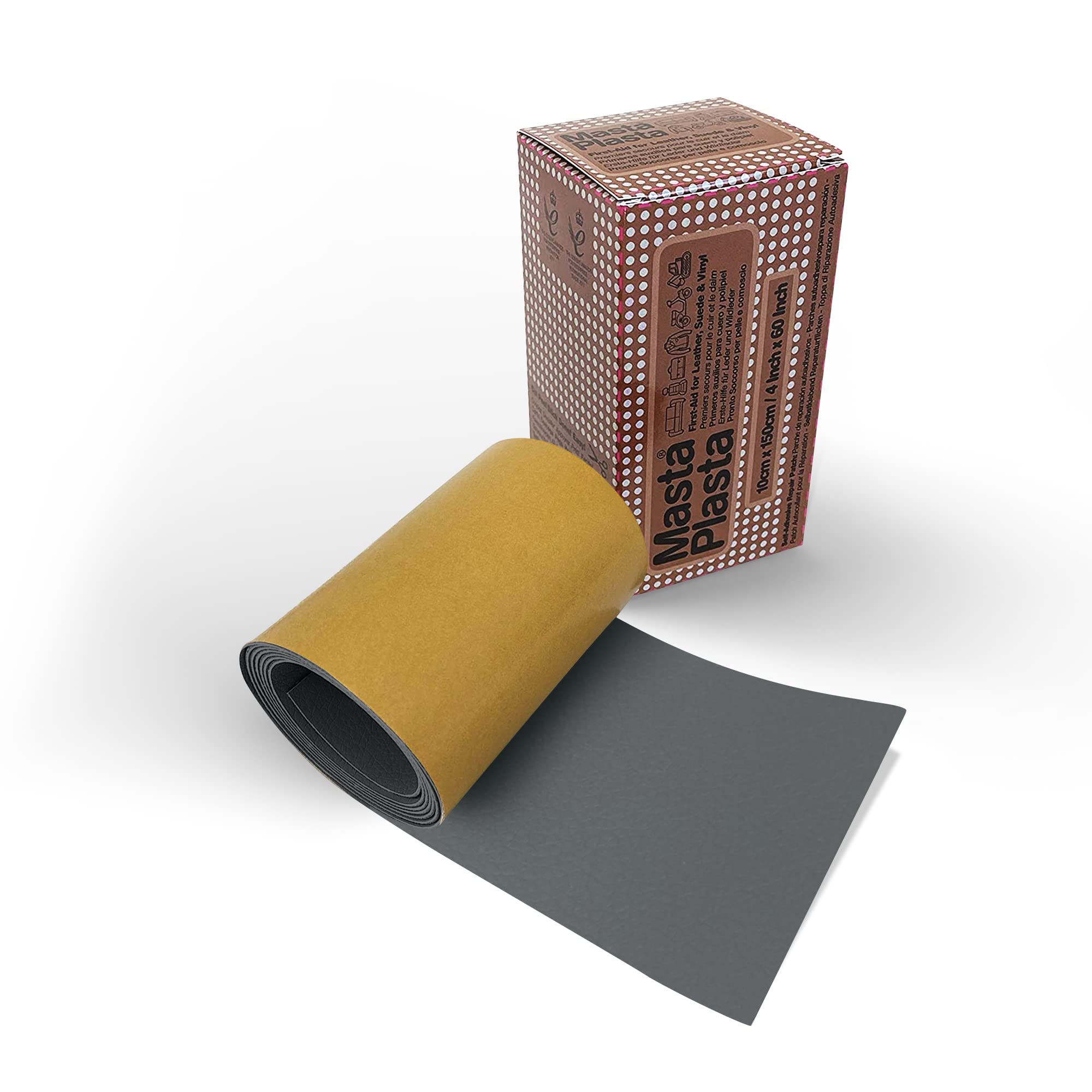 MastaPlasta Selbstklebende Leder Reparatur Patch - Grau 150cm x 10cm. Ihr schnelles und einfaches All-in-One-Reparaturset in Polsterqualität für Sofas, Autositze, DIY