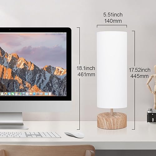 Miniatura 4 de Lámpara de mesa de noche, lámpara de mesa de control táctil de 3 vías con base de grano de madera, lámpara de mesita de noche regulable con pantalla