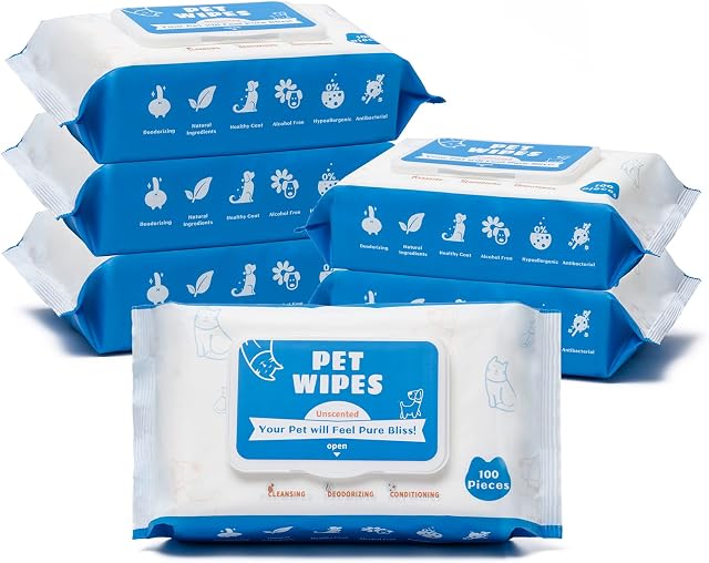 PUMBLER Pet wipes Grooming Dog Wipes For Paws Face, Ears, Eye Area, Body & Butt, Extra Large & Thick, Convenient, Ideal For Home Or Travel (6 Pack (600 Wipes))