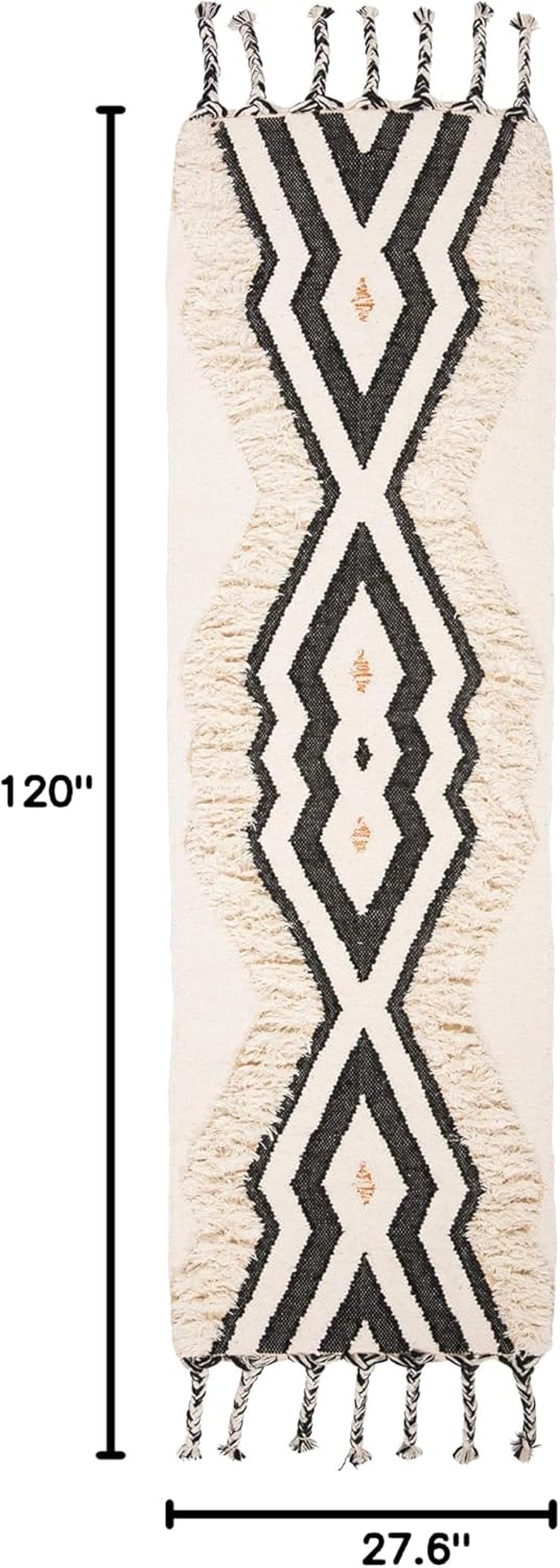 SAFAVIEH Kenya Collection Runner Rug - 2'3" x 10', Ivory & Black Blue, Hand-Knotted Moroccan Tribal Tassel Wool, Ideal for High Traffic Areas in Living Room, Bedroom (KNY905A)