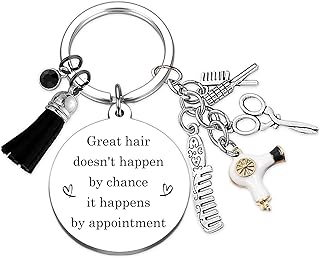 Hair Stylist Gifts Keychain, Hairstylist Keyring for Women with Comb Hair Dryer, Scissors Charm for Birthday Gift