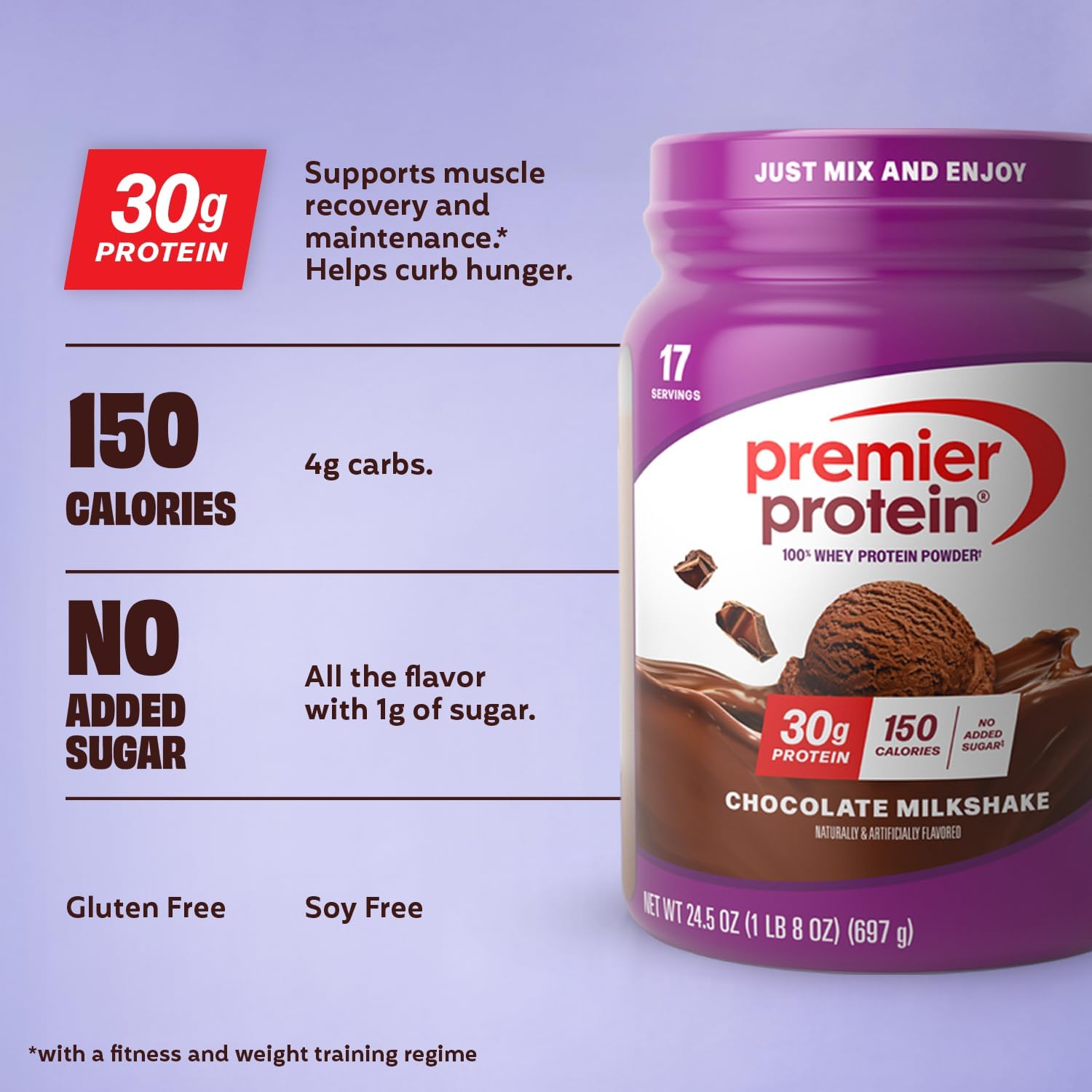 Premier Protein Powder, Chocolate Milkshake, 30g Protein, 1g Sugar, 100% Whey Protein, Keto Friendly, No Soy, Gluten Free, 24.5 oz, 17 Servings (Packaging May Vary) thumbnail
