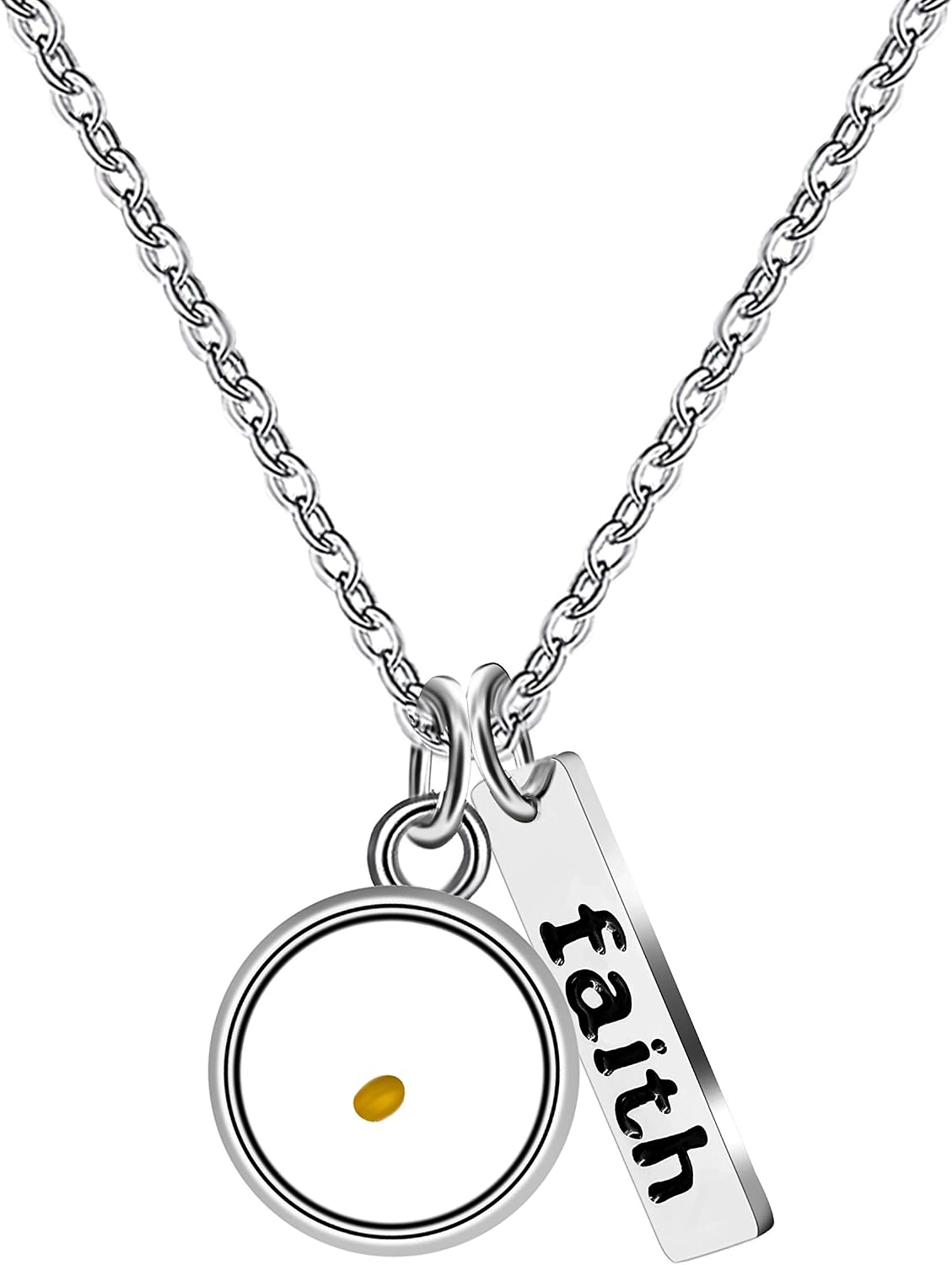 Uloveido Charms Mustard Seed Round Pendant Stainless Steel Faith Christian Inspirational Necklace for Women Girls with Extended Chian Y559 (Round)