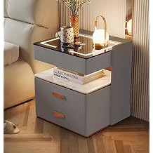 LED Nightstand with Wireless Charging Station, with Password Locks and Storage Drawers Bedside Table, Smart Nightstand for Bedroom FurnitureGray,15.7 * 15.7 * 22.1in