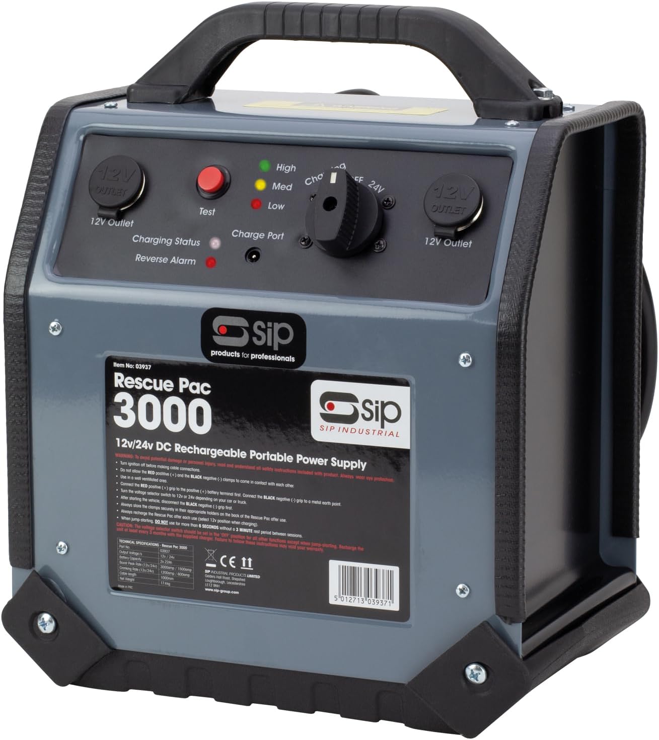 SIP Rescue Pac 3000 Battery Booster Jump Starter Power Pack 12V/24V 3000A/1500A