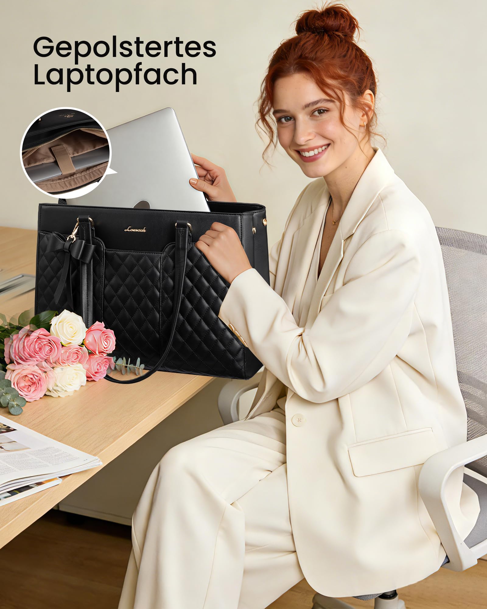 LOVEVOOK Handtasche Damen Groß Laptoptasche Shopper PU Leder Tote Bag für Arbeit Business Büro
