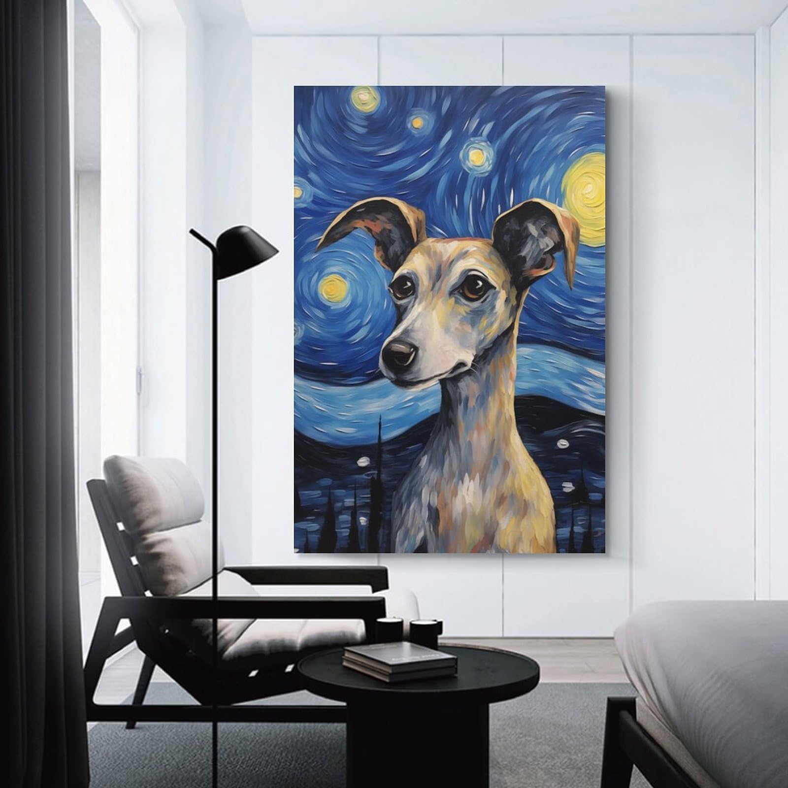 Junmoney Decorative Wall Artwork Starry Night Italian Greyhound Art Print, 16x24inch(40x60cm), for Home, Office, Studio Or Guest Room, A Flexible Wall Accent for Shared Spaces