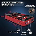 3000A Portable Car Jump Starter, 12V Battery Booster for 6.0L Gas/4.0L Diesel, 9 Safety Protections, Power Bank, 3-Mode LED Flashlight & Hard Case
