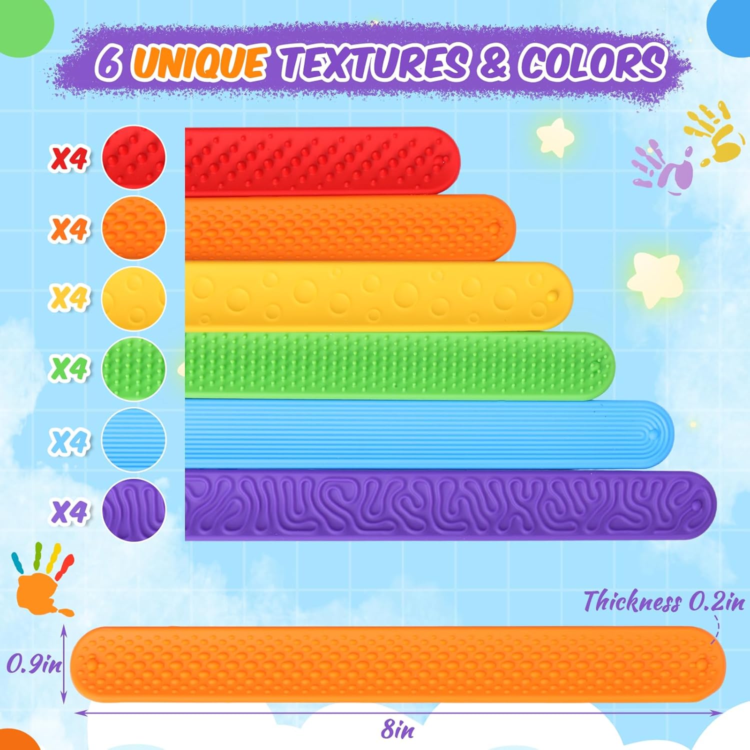 Simgoing Fidget Textured Slap Bracelets Textured Silicone Sensory Bracelet for Autism Calming Sensory Wristbands Wearable Stress Fidgets for Adults Office Desk Travel Gift (24 Pcs)