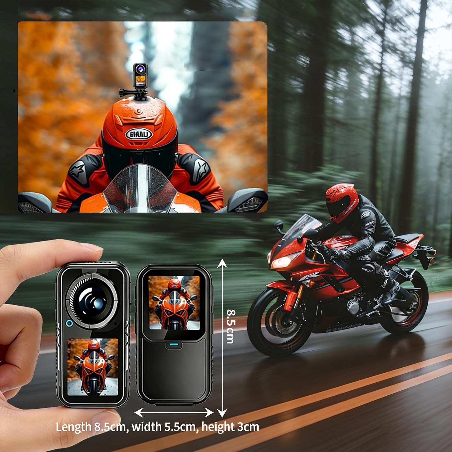 Motorcycle Camera with Stabilization & EIS, POV Chest Magnetic Action Camera with Dual Screen,1080P Wearable Thumb Camera,with Helmet Mount for Motorcycle/Bike Cycling Running Or Walking (16GB)