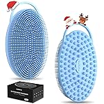 Metene 2 Pack Silicone Exfoliating Body Scrubber with Loop, Body Scrubber for Men and Women, Silicone Loofah for Shower, Soft Silicone for Shower and Bath Skincare Routine(Blue)