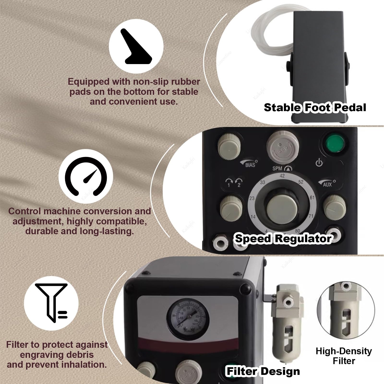 Máquina de Grabado Neumática para Metal y Joyería, Velocidad Ajustable 400-8000 RPM, Doble Cabeza, Ideal para Proyectos Personalizados