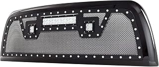 Galaxy Auto Front Grille for 2010-12 Dodge Ram 2500/3500 - Black Stainless Steel Wire Mesh Packaged Grill with Rivets and LED Lights