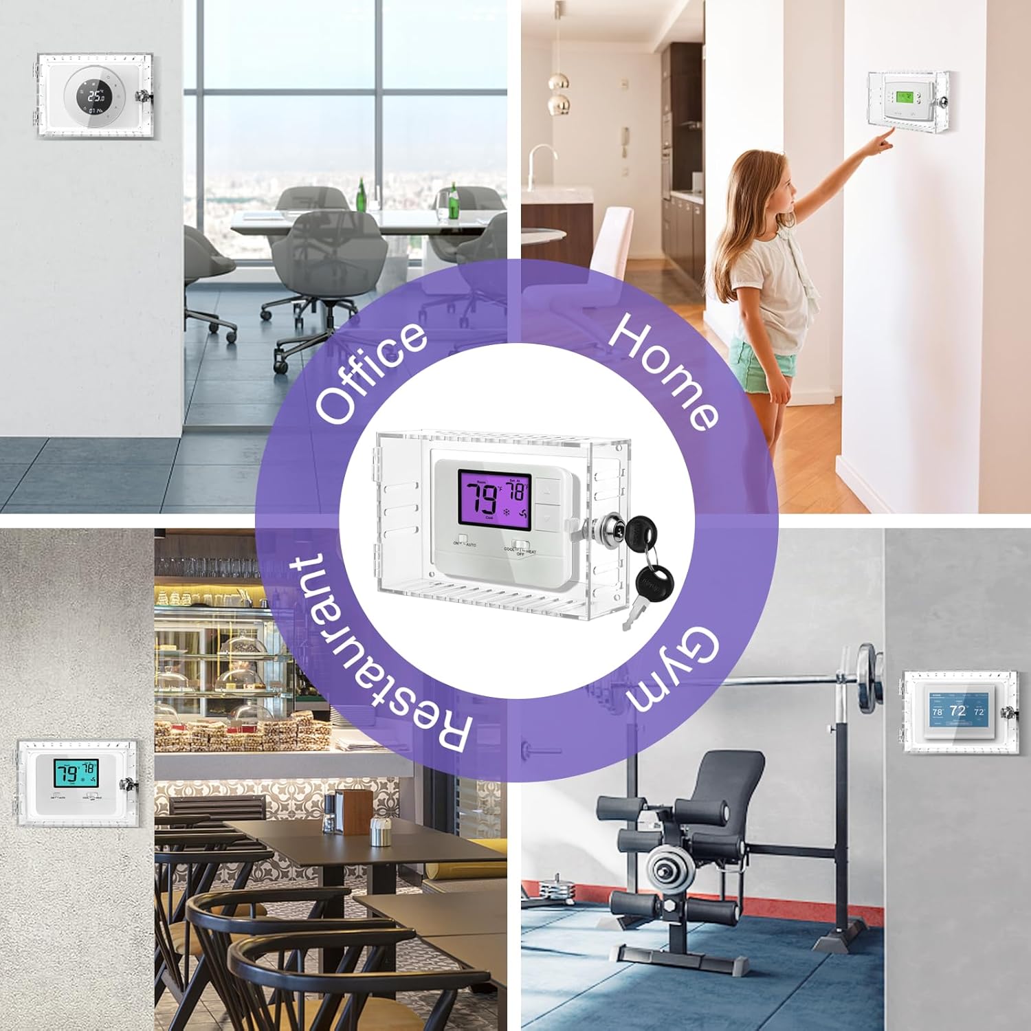 4 PCS Large Thermostat Lock Box with Key Universal Thermostat Cover with Lock Clear AC Lock Box Cover with Key Thermostat Guard for Thermostat on Wall Fits Thermostats 6.2" x 4.8" x 2.36" or Smaller