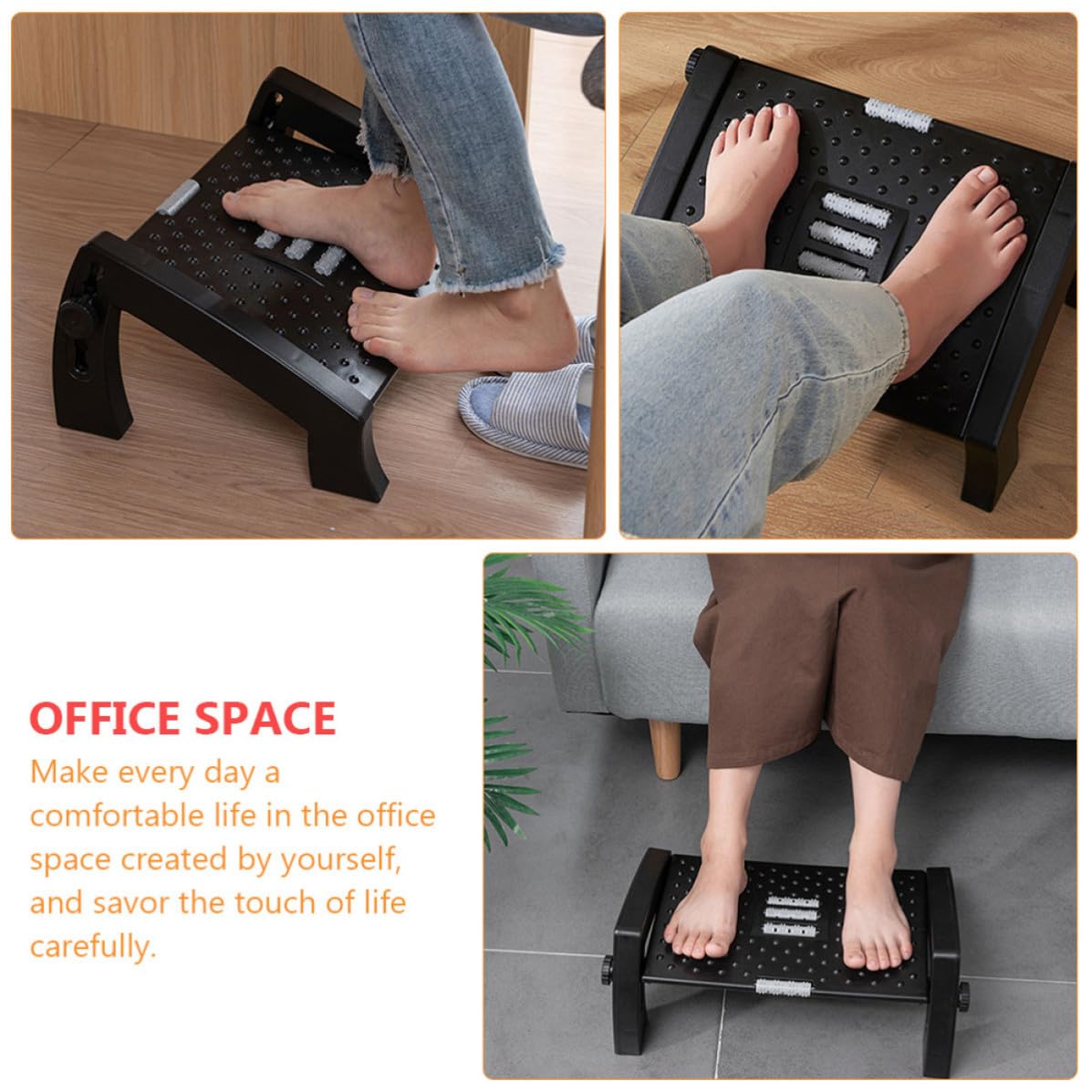 Reposapiés Portátil y Ergonómico para de Plástico para Oficina y Hogar Ajustable Mejora la Postura y Alivia la Presión Debajo del Escritorio