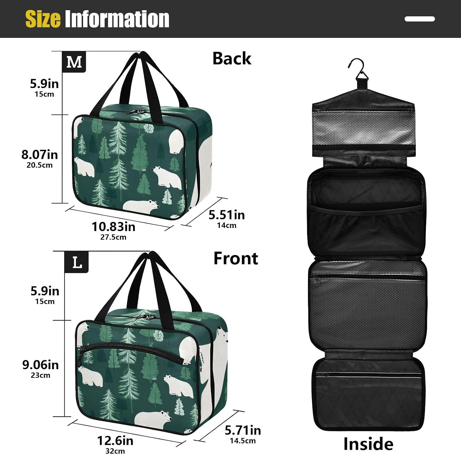 Simple White Bear Forests Hanging Toiletry kit for Men with Hook, Designer Foldable Tote Bag for Cruise Travel Travel envase para Perfume de viaje, Simple White Bear Forests, M, casual image 3