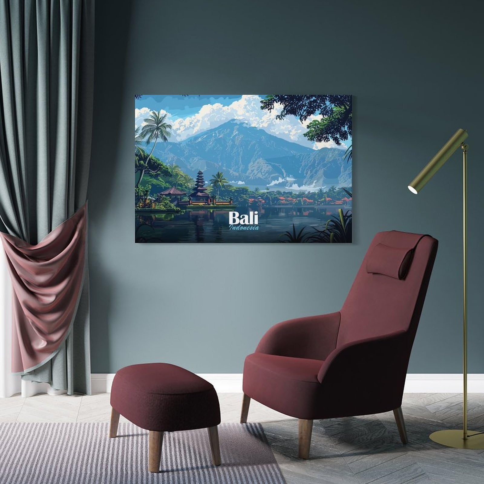 Junmoney Frame-Style-15 Decorative Wall Artwork Bali Temple Landscape, 24X36inch(60X90cm), For New Homes, Bedrooms Or Workspaces, Canvas Artwork With Gifting Potential