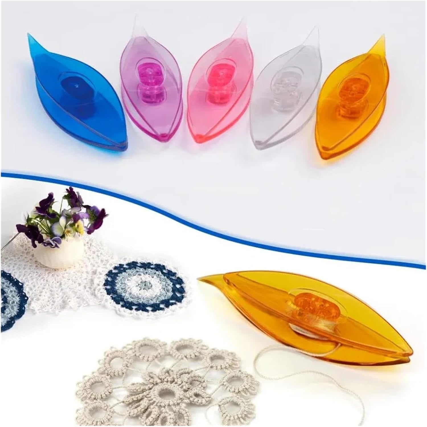 Bobbin Lace Kit 6Pcs Manual Tools for Lace Making Hand Art DIY Plastic Tatting Shuttle Craft Sewing(Pink)