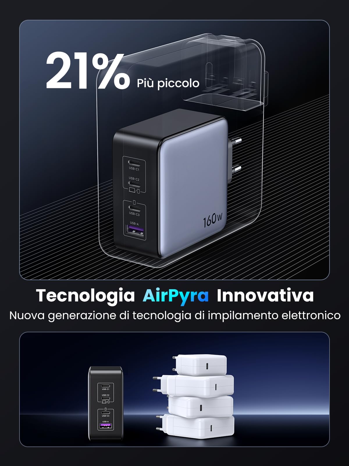 UGREEN Nexode 160W Caricatore USB C GaNInfinity Caricabatteria PD 3.1 | PPS 45W con 4 Porte Compatibile con MacBook Pro Air M5 M4 iPhone 17 Pro Max Air 16 15 14 Galaxy S26 25 24 Pixel 10 Pro iPad