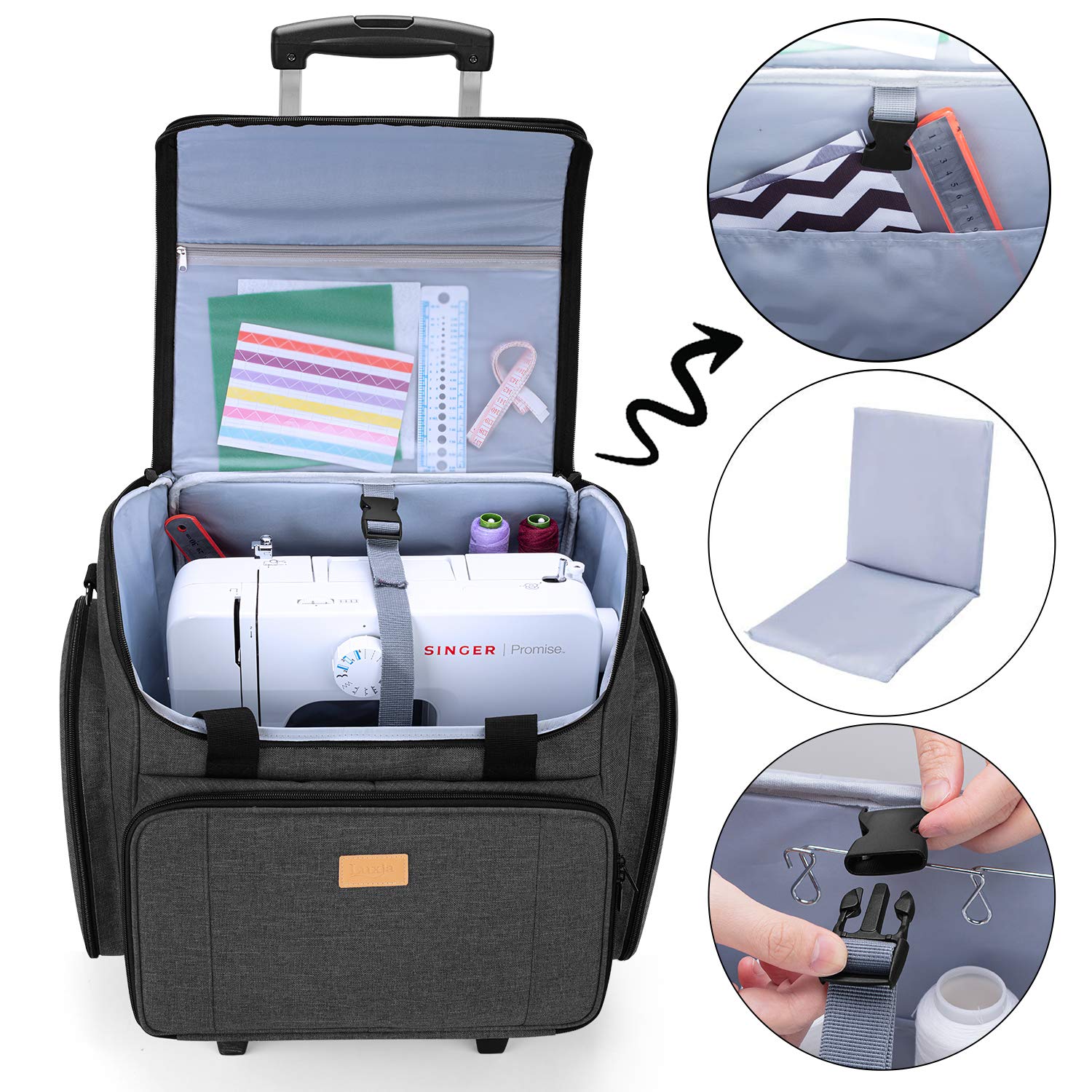 Luxja Borsa per Macchina da Cucire, Borse da Trasporto Macchine da Cucire e Accessori (con Staccabile Trolley)