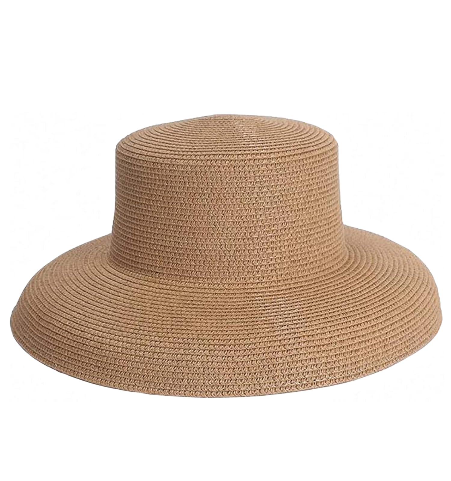 Ulalaza Women's 40000Camel Wide Brim Braided Sun Hat Upf 50+ Sun Protection Floppy Summer Beach Cap Lafite Straw Hat