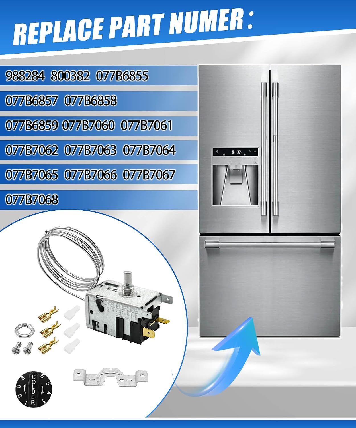 988284 800382 Temperature Controller Kit, 077B6856 Compatible with True Refrigerator Replacement for 077b, 800306 461387, TC,TSD,T Series,GDM,GEM,G4SM