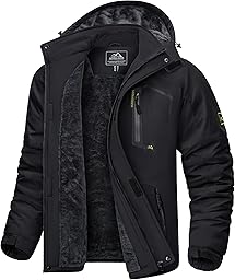 KEFITEVD Hombre Impermeables Lana Chaquetas Impermeables Esquí Cálidos Invierno Abrigos Térmicos Exteriores Abrigos con Capucha Desmontable