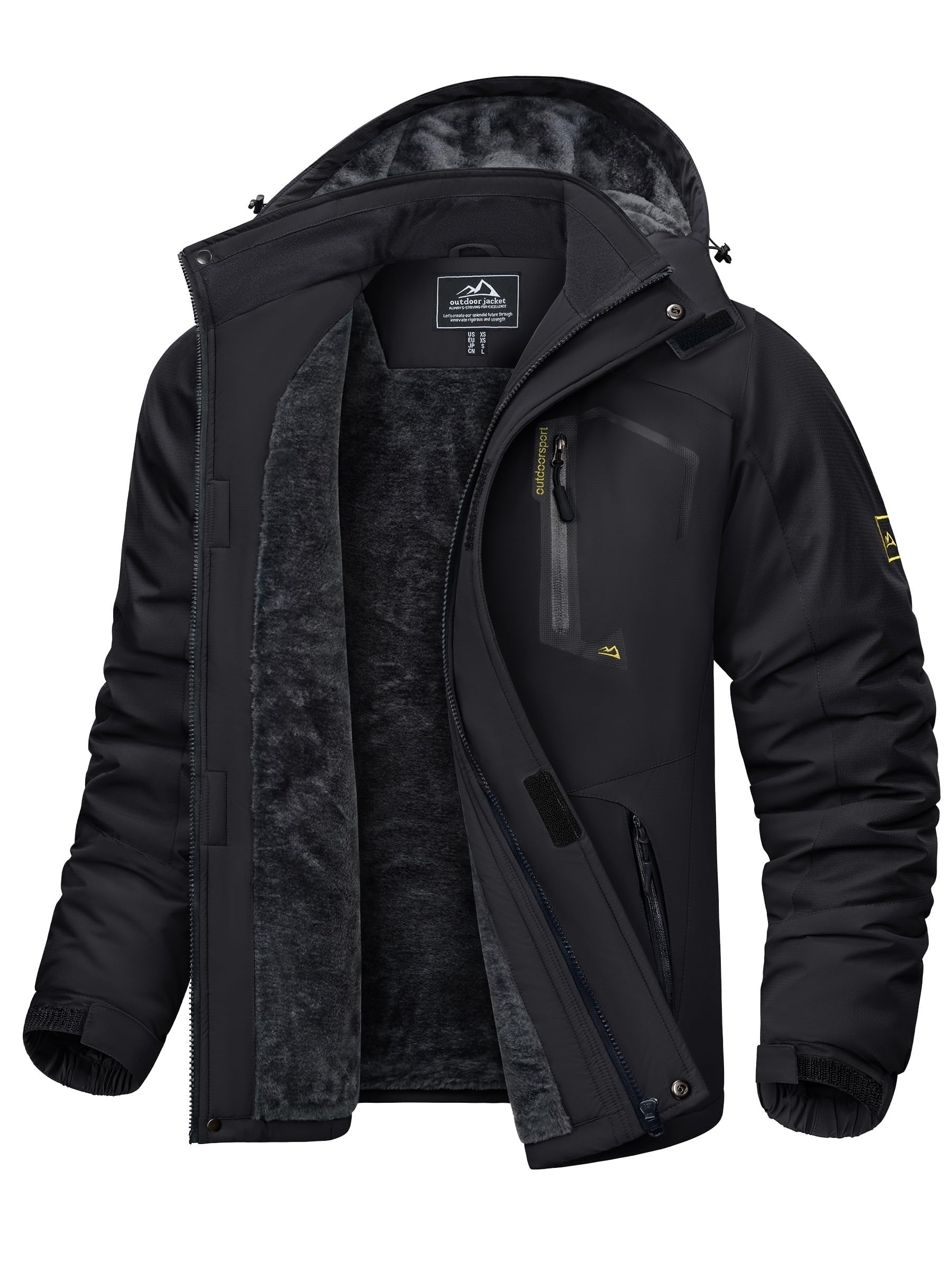 KEFITEVD Hombre Impermeables Lana Chaquetas Impermeables Esquí Cálidos Invierno Abrigos Térmicos Exteriores Abrigos con Capucha Desmontable - 1