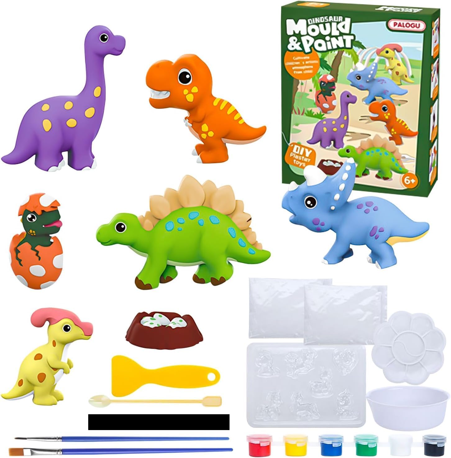 DIY Mould and Paint Craft kit, Paint Your Own Dinosaur Painting Kit Plaster Figurine Set with Pigments, Palette & Mold Art & Craft Set - Educational Toys for 3-12+ Year Old Boy & Girl