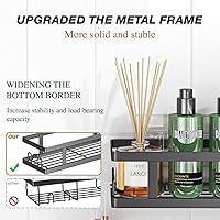 Vista 4 de Adhesive Shower Caddy,Shower Shelves with Soap Holder and 12 Hooks,Rustproof No Drilling Bathroom Organizer and Storage,Black,3 Pack Negro