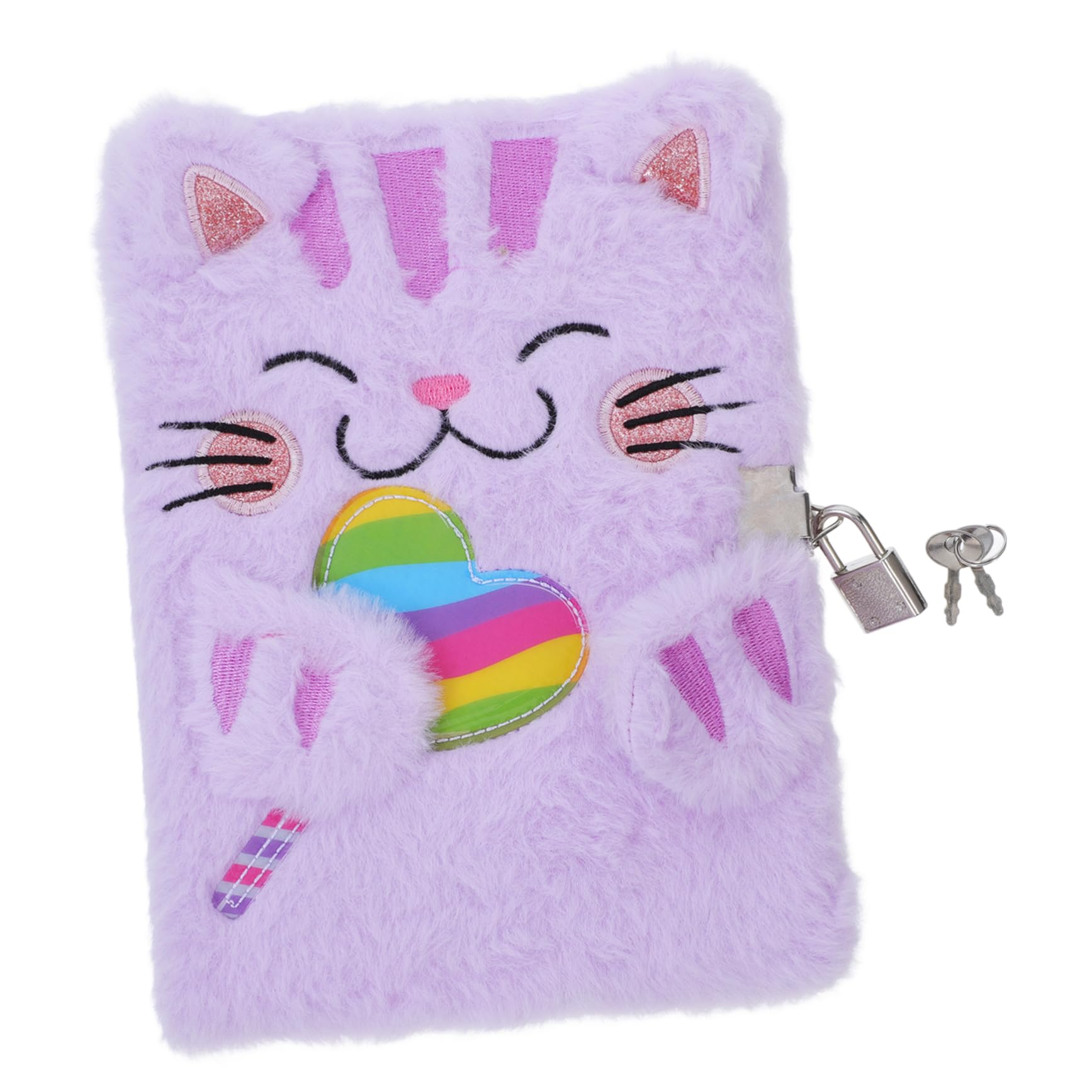 Angoily Charming Cartoon Cat Notebook Plush Memo Book Lock Diary for Boys and Girls Fuzzy Writing Pad Mini Notebook for Girls Diary Supplies Animal Notepad