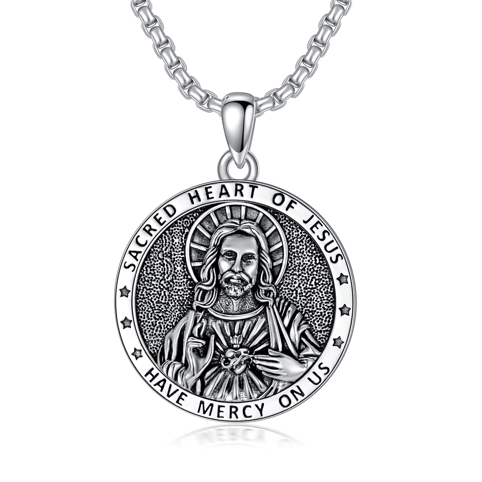 Seiyang Saint Necklace 925 Sterling Silver Patron Amulet Medal Jewelry for Men Women (with Gift Box)