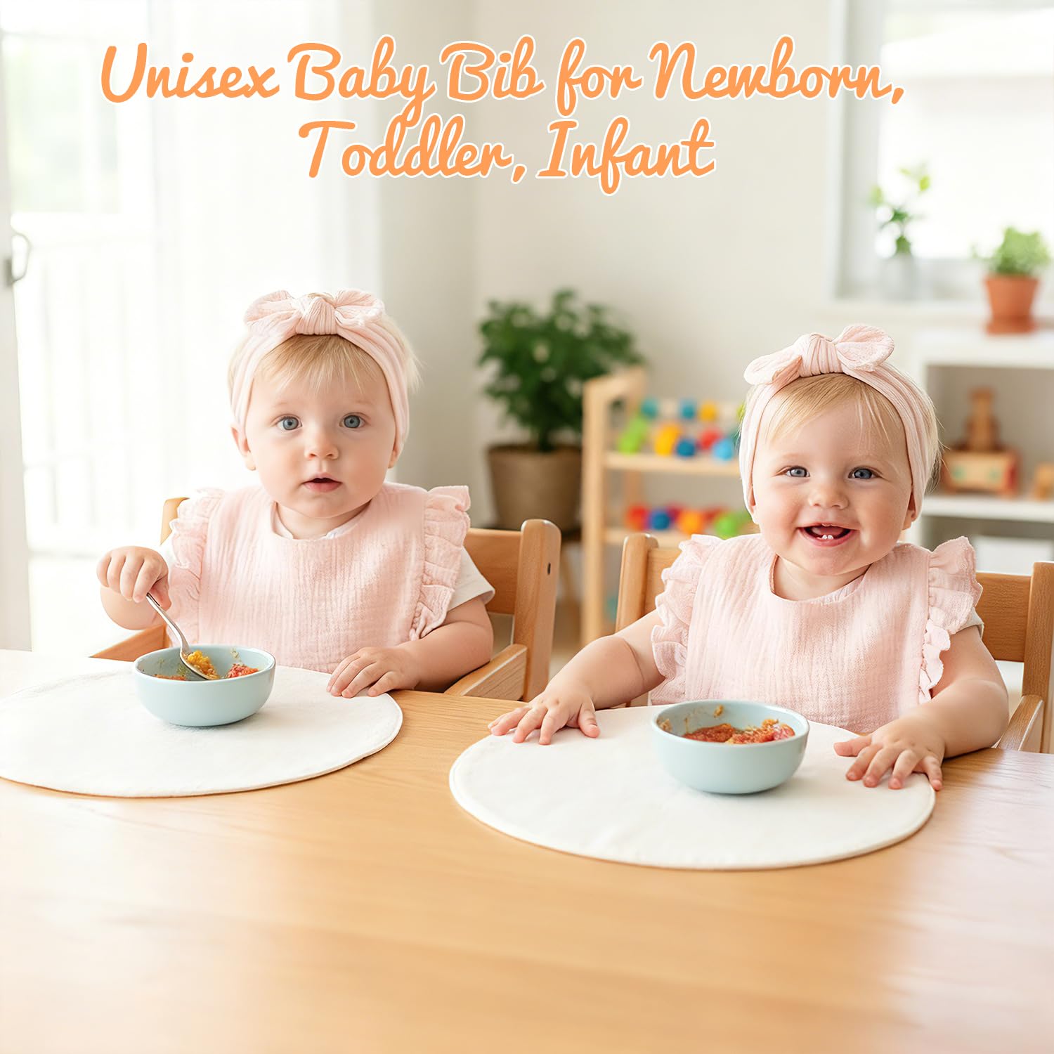 Baby Headband and Dribble Bib Set, Soft Cotton Hairband And Drool Bib for Newborns and Toddlers(Light Pink) - Image 3