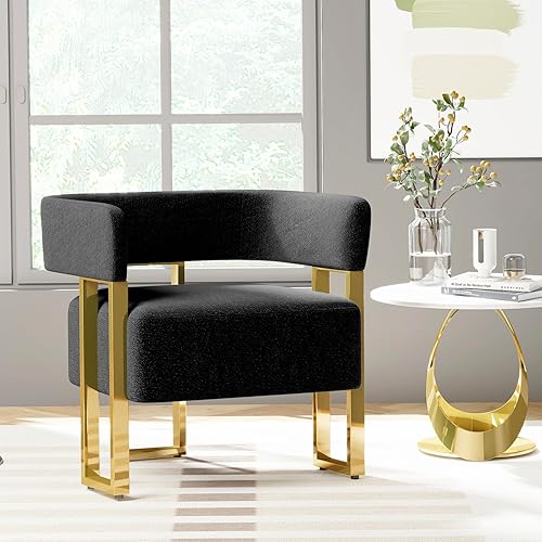 Miniatura 9 de STHOUYN Modern Black and Gold Accent Chair Set of 2, Boucle Bucket Chairs Set of 2, Arm Chairs for Living Room Bedroom (2, Black)