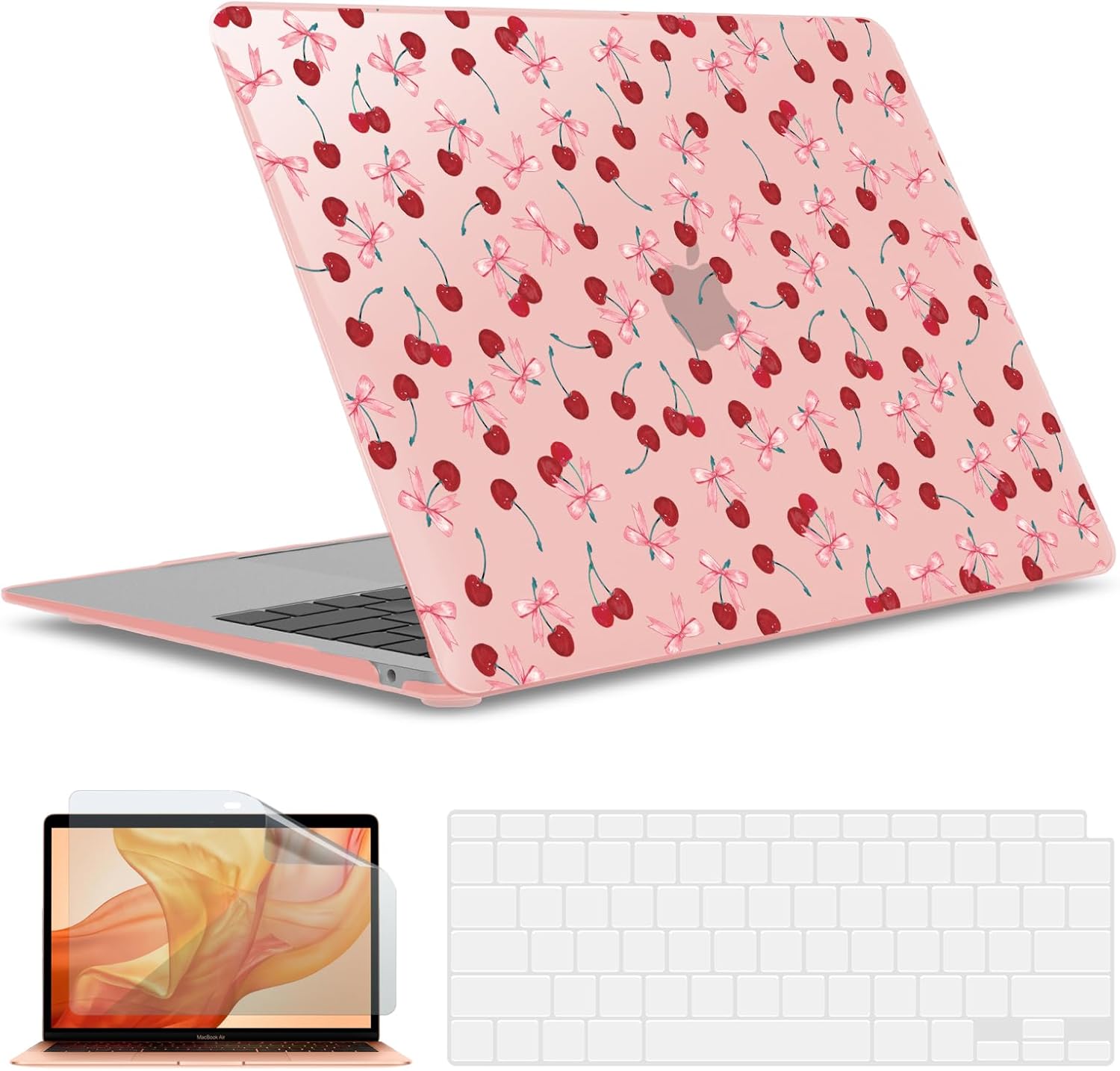 IBENZER Compatible with New MacBook Air 13 inch case 2022 2021 2020 M1 A2337 A2179 A1932, Hard Shell Case&Keyboard Cover&Screen Film for Mac Air 13 with Touch ID (2018-2022), Cherry, AT13-CHRY+2