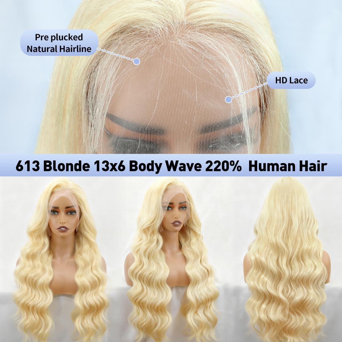 220 Density 613 13x6 Lace Front Wig Human Hair, 100% Real Blonde Wig Human Hair, 30 Inch Body Wave Hd Lace Front Wigs Pre Plucked,No Synthetic Fiber No Shedding No Tangle True Length Longer Lifespan - Image 4