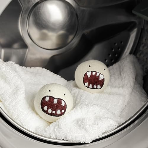 Miniatura 6 de Woolbuddy Bolas secadoras, paquete de 6 accesorios de lavandería de lana reutilizables, diseño de monstruo para depilación de mascotas, esenciales