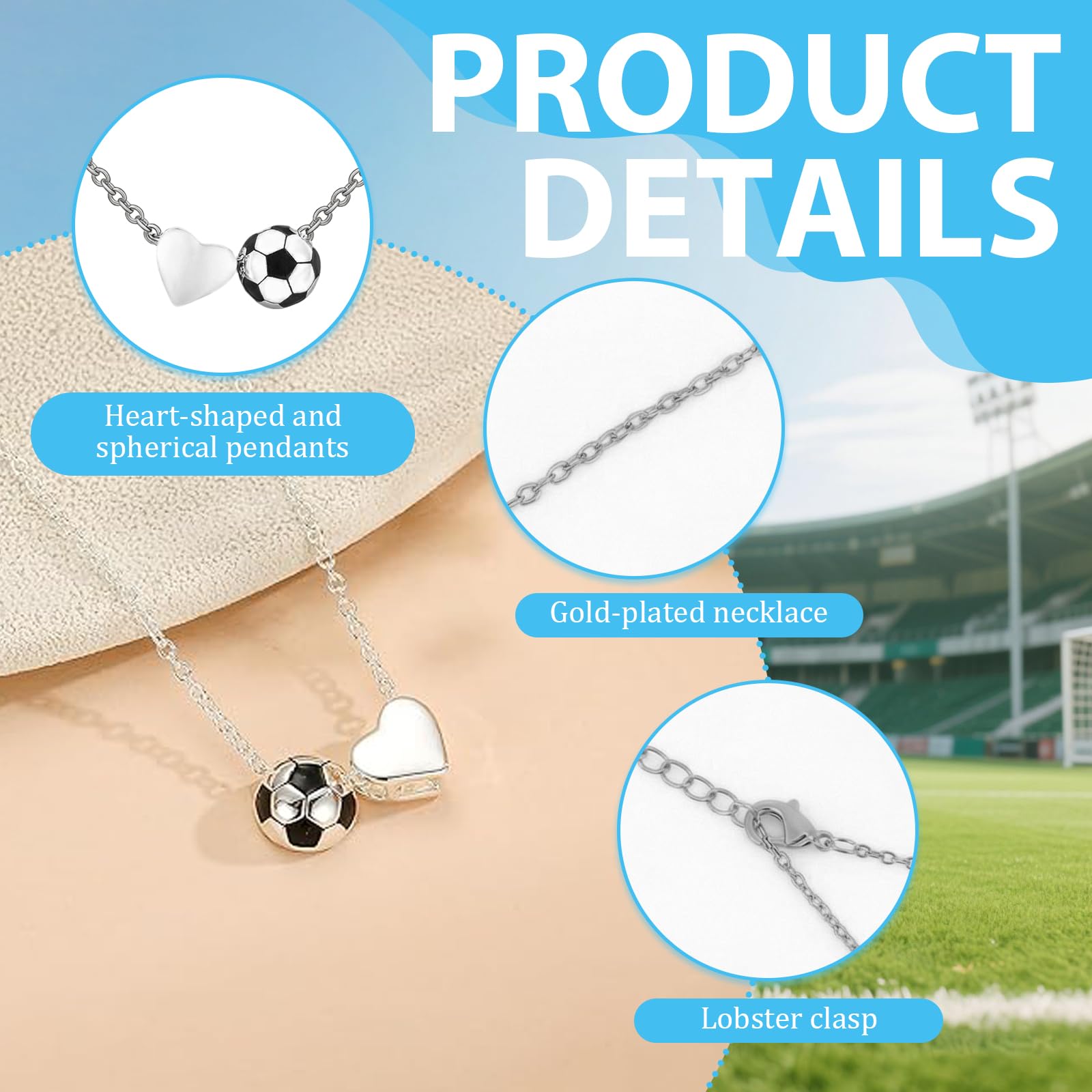 Collana da uomo girocollo da donna, con ciondolo a sfere, per sport, regali di calcio, 41-50 cm, per uomini e ragazzi