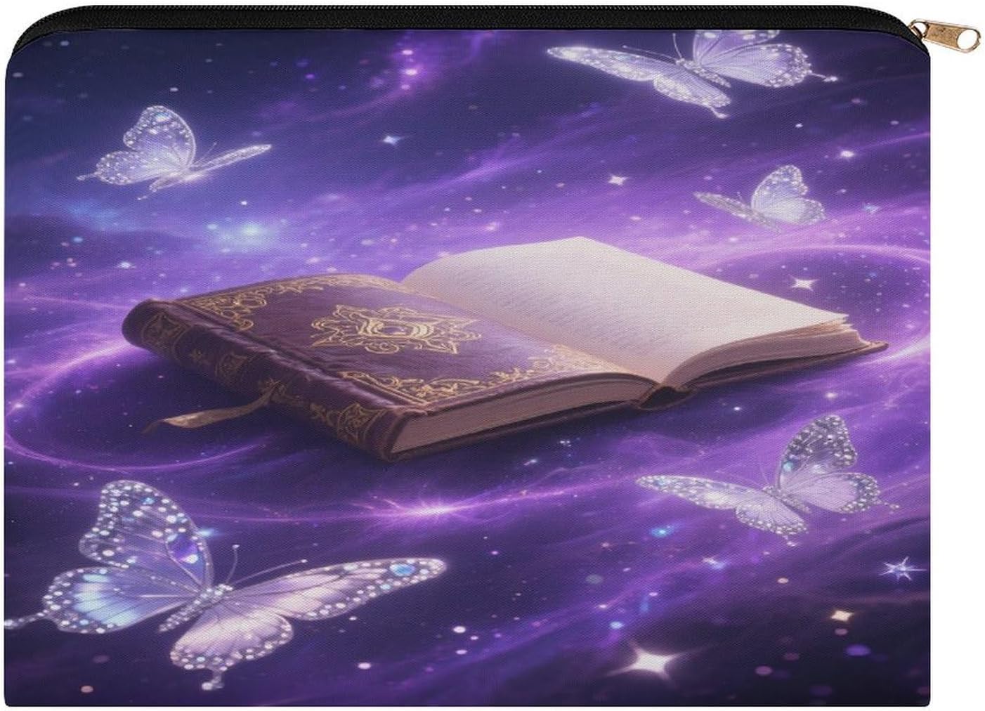 Book Glitter Butterfly Makeup Bag Fashion Large Capacity Cosmetic Bag Luxury Polyester Travel Toiletry Bags Cute Zipper Pouch Aesthetic Accessories Storage Bags for Women & Gifts