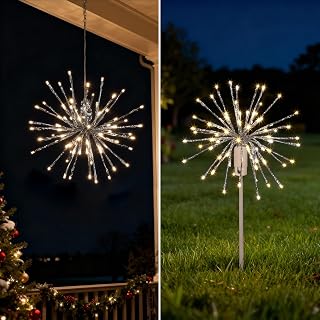 LIGHTSHARE 12'' Starburst Light Lighted Ball 80 LED Firework Lights Warm White Twinkle Hanging Ball Dual-use for Patio Walkway Pathway Decoration Indoor/Outdoor