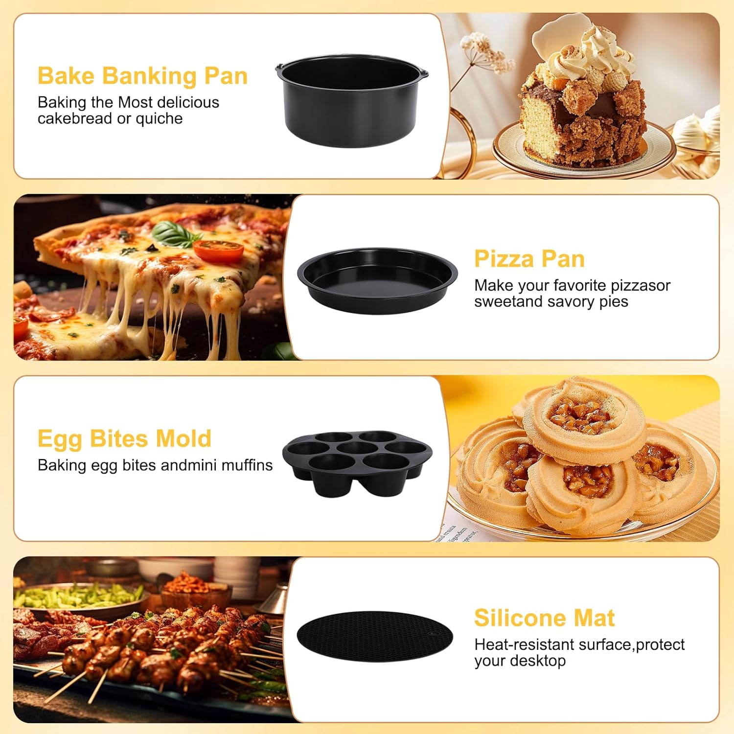 Air Fryer Accessories Kit - 12pcs Universal for 4, 4.2, 5, 5.5, 5.8 QT Gowise Cosori Phillips Ninja Cozyna Air Fryer