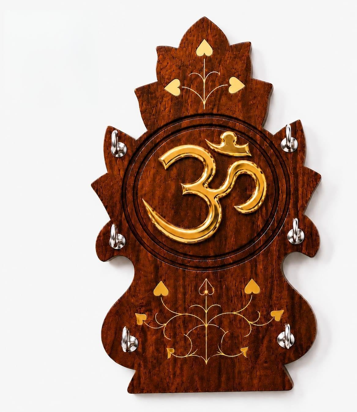 Premium Sheesham Wood & Brass Om Key Holder | Wall Mounted Decor-picture-21