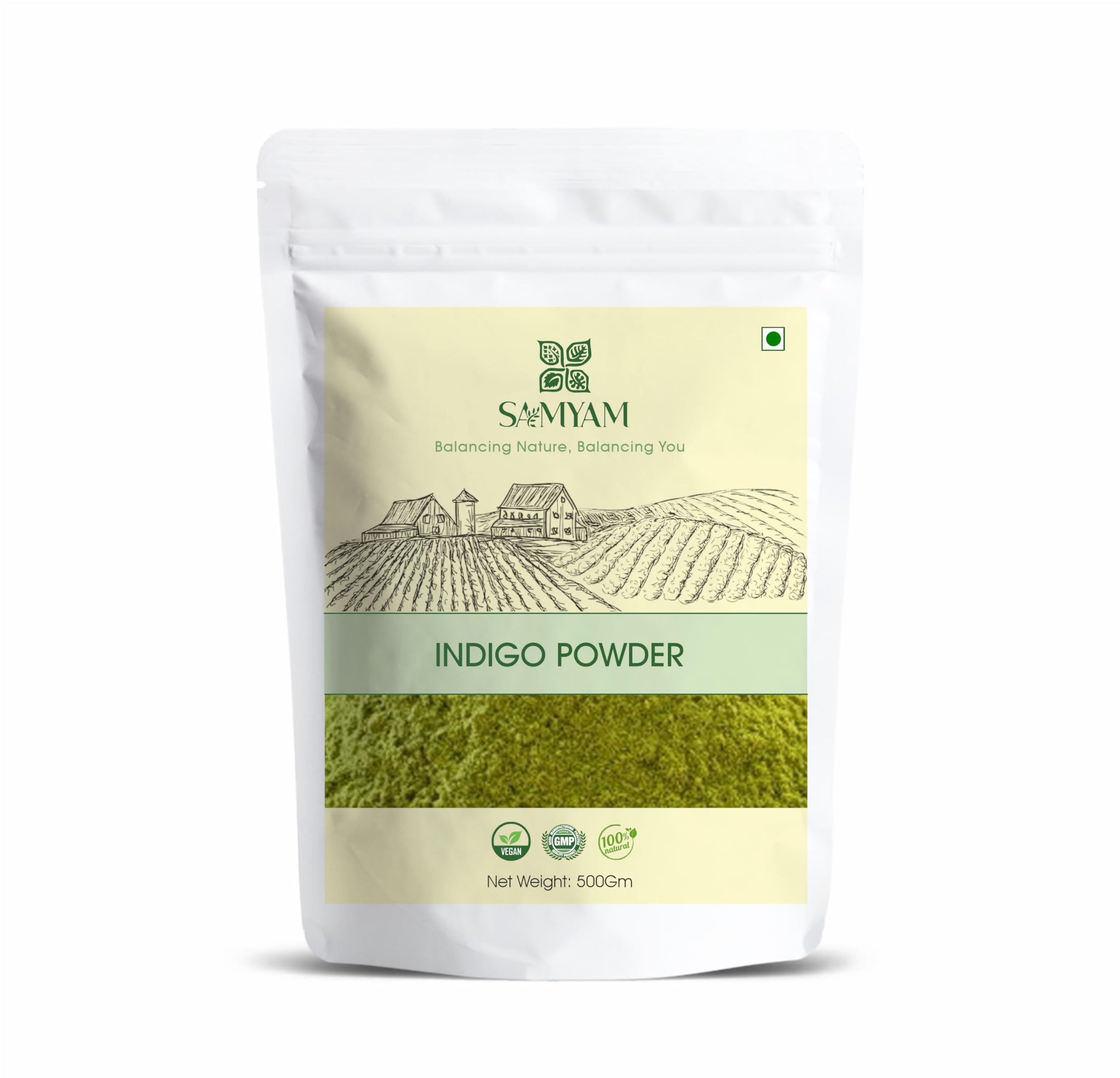 SAMYAM Poudre d'indigo naturelle - Paquet de 500 g | Teinture capillaire naturelle, sans produits chimiques ni PPD